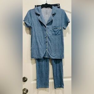 NWT Nine West Blue Ribbed 2 Piece Pajama Set Medium Short Sleeve